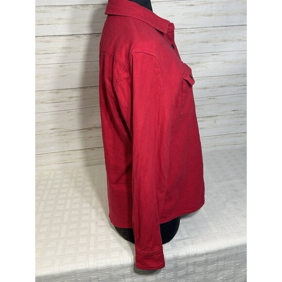Topo Designs Solid Red Button Down Flannel Shirt Women Large Western Long Sleeve - Picture 9 of 13
